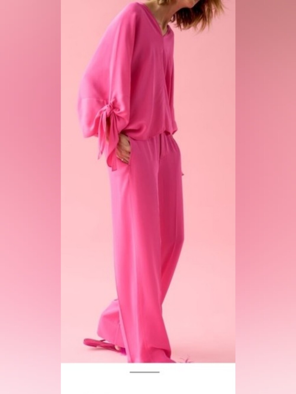 Zara set fluid tie blouse XS & flowy pants L neon pink BNWT